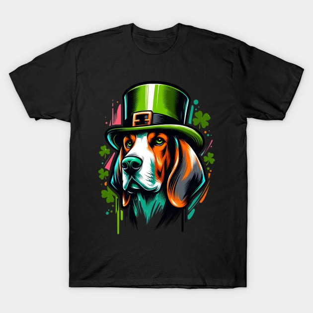 American English Coonhound in Saint Patrick's Day Spirit T-Shirt by ArtRUs